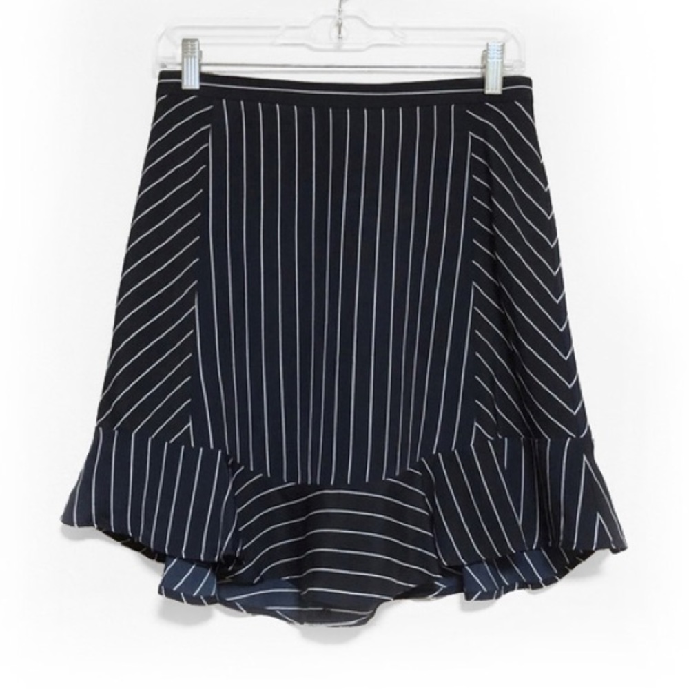 J Crew navy blue white pinstripe baseball sporty mini ruffle skirt